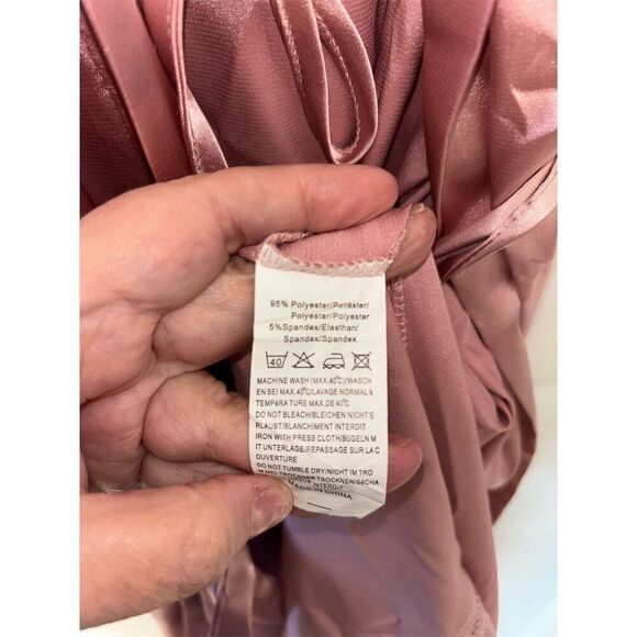 Ekouaer Women's 2XL Pink Satin Kimono Robe with Lace Trim - Picture 7 of 7